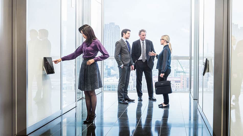 KONE People Flow Intelligence solutions, like destination and access control, ensure smooth people flow.